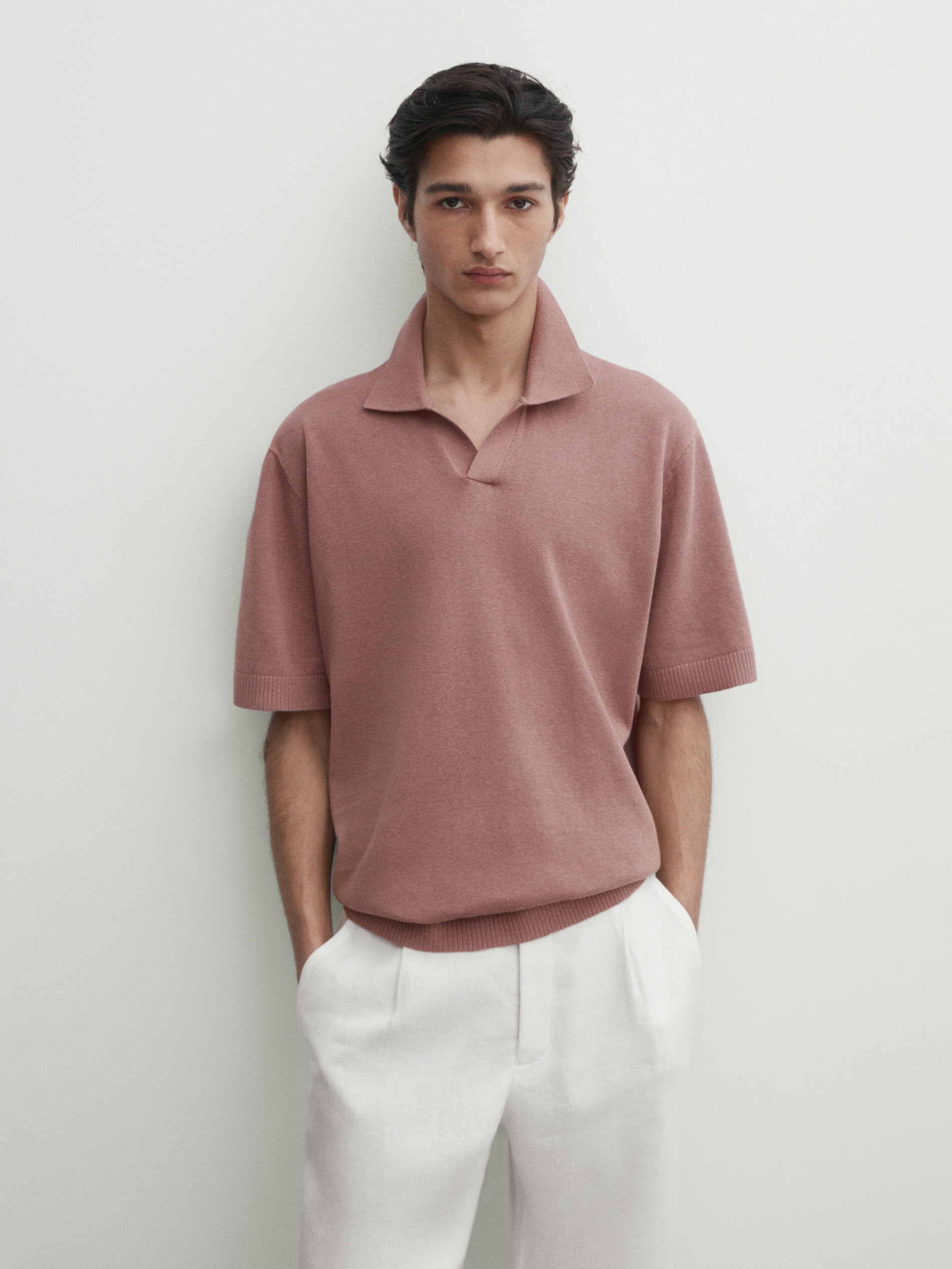 Short sleeve knit polo shirt | Massimo Dutti UK