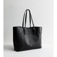 Black Grained Faux Leather Front Pocket Tote Bag New Look | New Look (UK)
