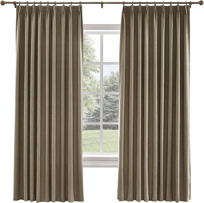 TWOPAGES 52 W x 96 L inch Pinch Pleated Curtain Room Darkening Linen Drapery Panel for Bedroom Li... | Amazon (US)