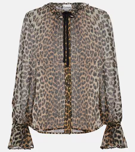 Ganni Leopard-print tie-neck chiffon blouse | Mytheresa (US/CA)