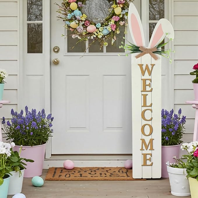 Yousoontic Easter Welcome Porch Sign Decor 47" Easter Bunny Rabbit Wooden Front Door Standing Han... | Amazon (US)