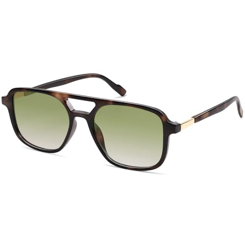 SOJOS Retro Aviator Sunglasses for Women Men,Trendy Rectangle Womens Mens Shades Sun Glasses SJ2202 Leopard Green Grading | Amazon (US)