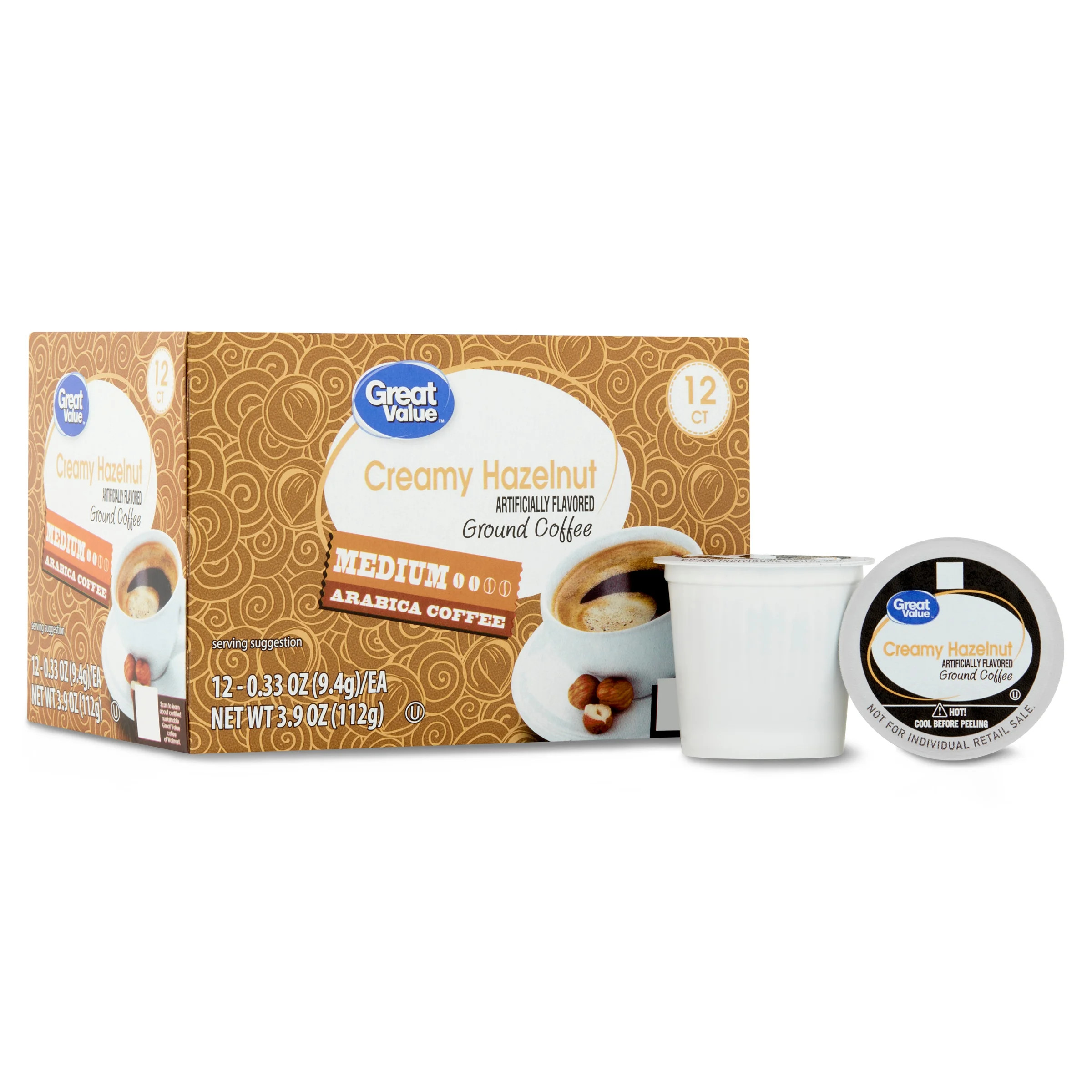 Great Value 100% Arabica Creamy Hazelnut Medium Roast Arabica Coffee Pods, 12 Ct | Walmart (US)