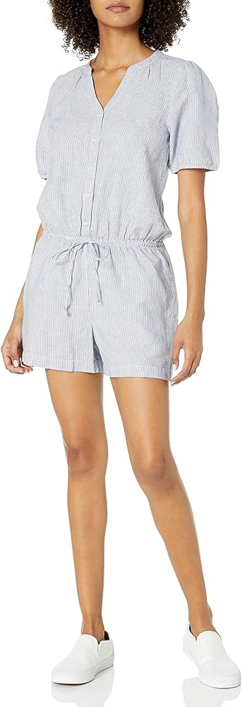 Goodthreads Women's Washed Linen Blend Button Front Romper | Amazon (US)