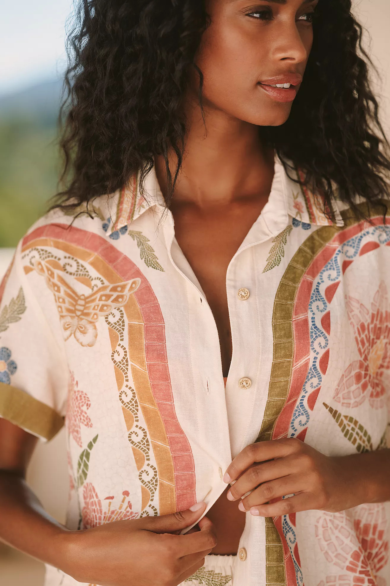 Agua Bendita Ali Linen Blend Buttondown Shirt | Anthropologie (US)