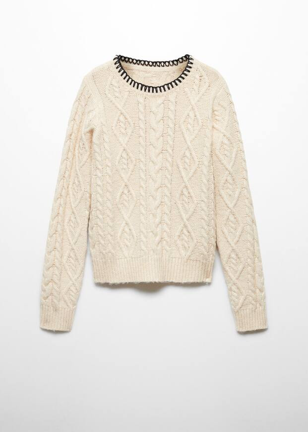 Cable-knit sweater with contrasting trim -  Women | Mango USA | MANGO (US)