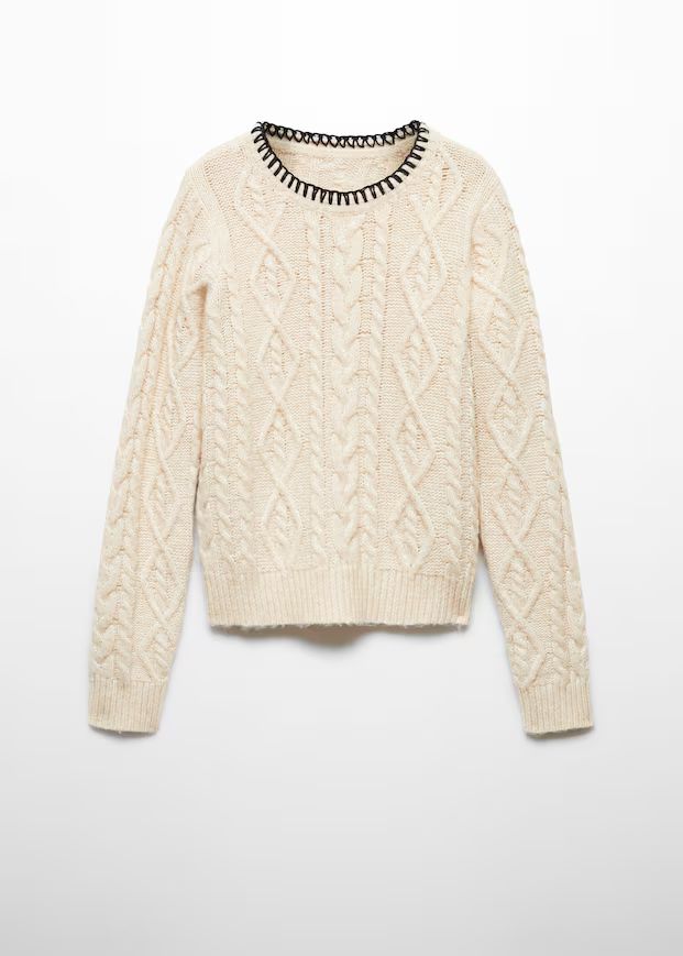 Cable-knit sweater with contrasting trim -  Women | Mango USA | MANGO (US)