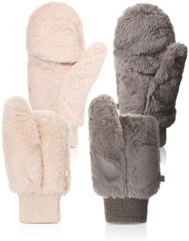 SATINIOR Faux Fur Mittens Fingerless Gloves Convertible Gloves Fluffy Winter Warm Soft Half Finge... | Amazon (US)