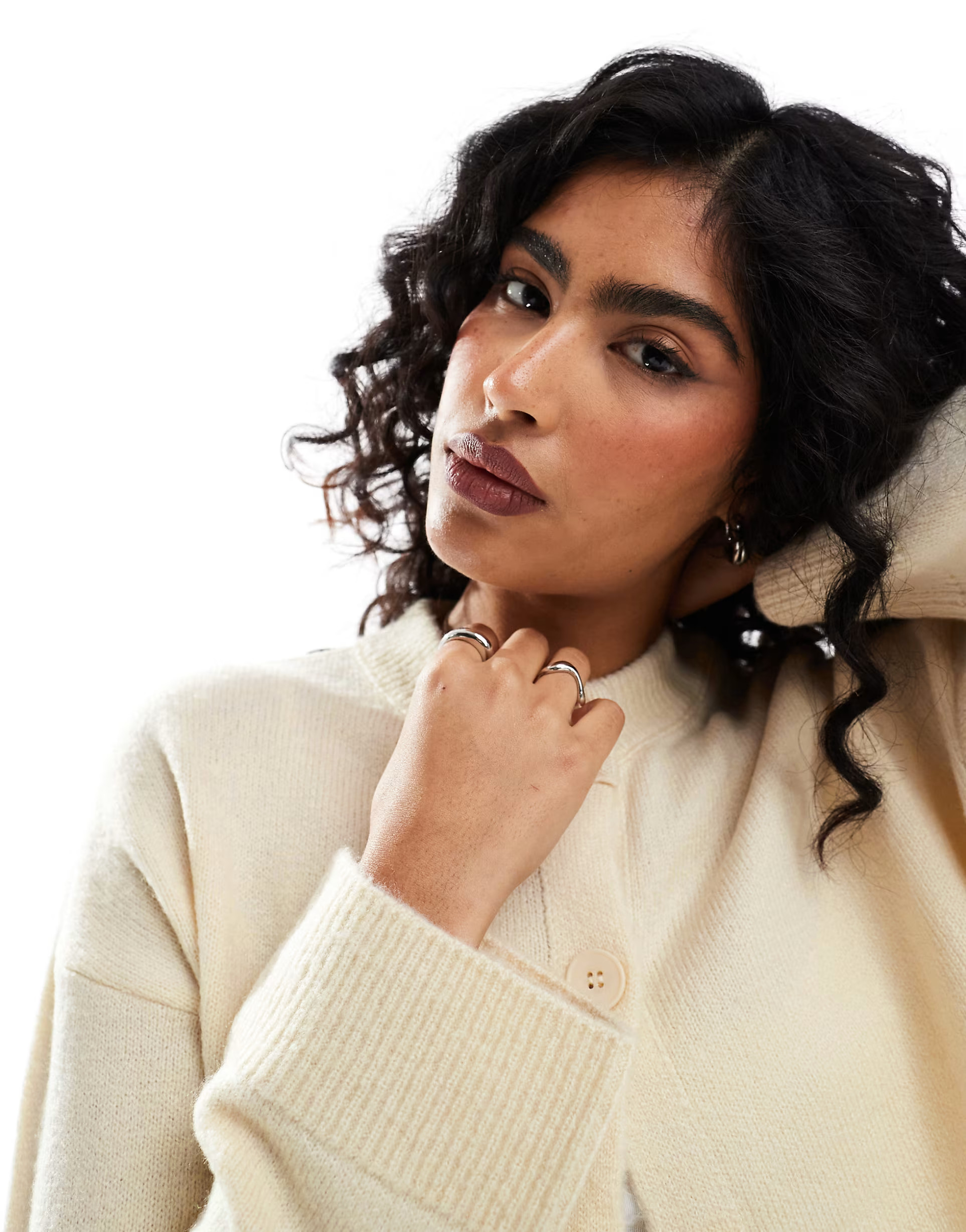 ASOS DESIGN crew neck cardigan in cream | ASOS (Global)