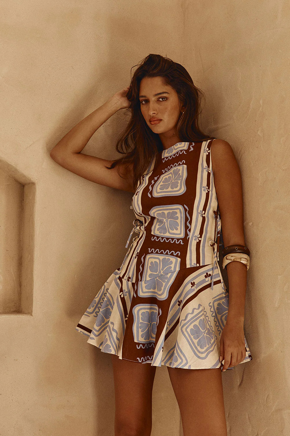 Blue Solis Print Bow Mini Mariana Dress | Sabo Skirt US