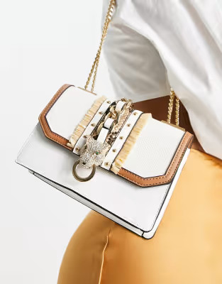 ALDO Rheana straw cross body bag with tiger design in cream | ASOS (Global)