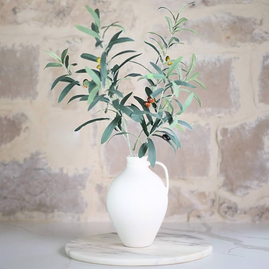 10 Inch Modern White Vase - Includes 24 Inch Olive Branches for Vase - Ceramic Vase - Fake Plants... | Amazon (US)