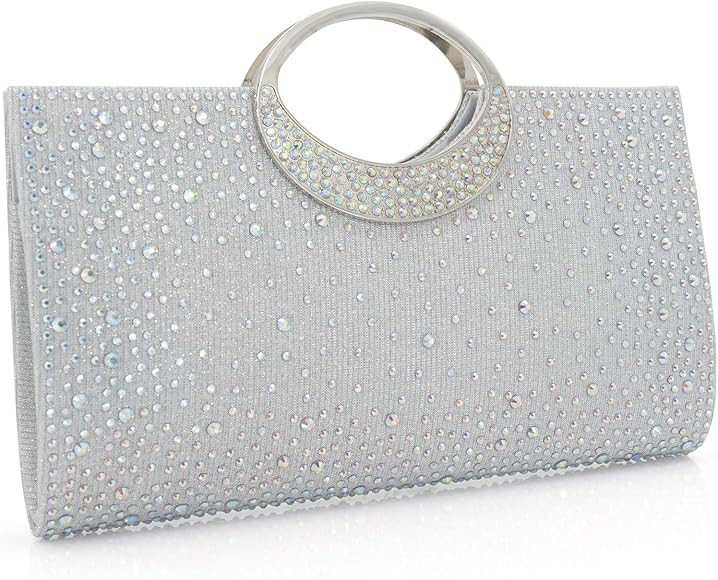 Dexmay Rhinestone Clutch Handbag with Crystal Handle for Wedding Party Elegant Clutch Purse for W... | Amazon (US)