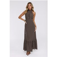 Pretty Wins Again Polka Dot Halter Maxi Dress Brown | Hello Molly (US)