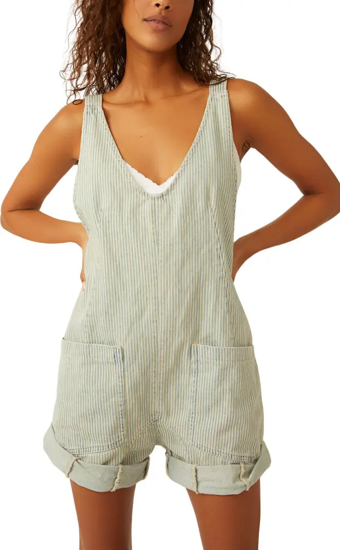 High Roller Railroad Stripe Cotton Short Overalls | Nordstrom