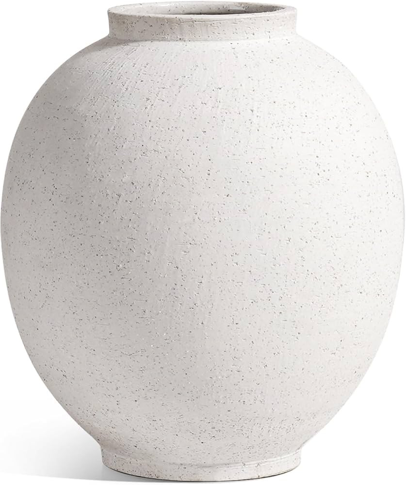 Large White Ceramic Vase - 9.8 Inch Rustic Farmhouse Vase for Home Decor, Minimalist Tall Vases f... | Amazon (US)