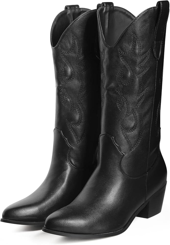 GOSERCE Women's Western Cowboy Boots with Embroidery Chunky Block Heel 2.5" Classic Cowgirl Boots... | Amazon (US)