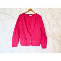 80s Vintage Hot Pink Mohair Cardigan Sweater Top in Womens Size M with a 34 inch waist | Etsy (US)