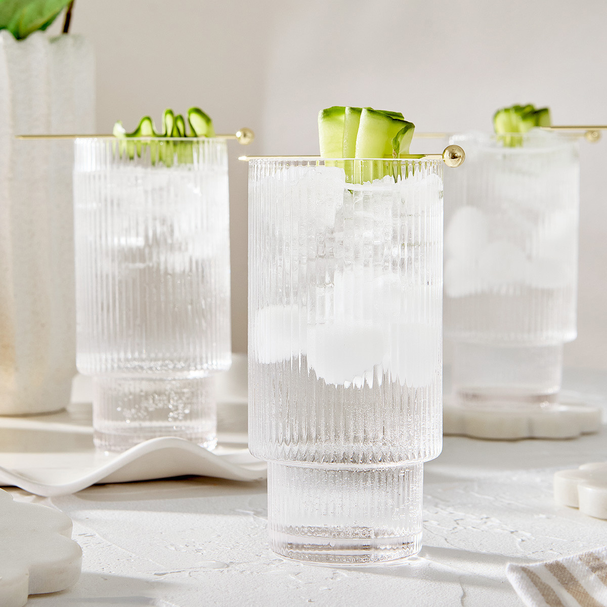 Mila Ribbed Clear Highball Glass Set of 4 [MUSLMILAGL21B] | Pillow Talk AU