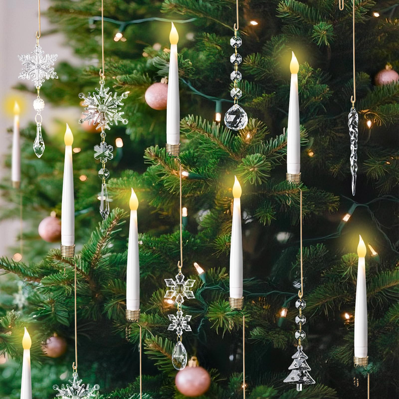 Lanpn Christmas Tree LED Candles 12 Pack, Flameless Taper Candle Battery Operated, Hanging Candle... | Amazon (US)