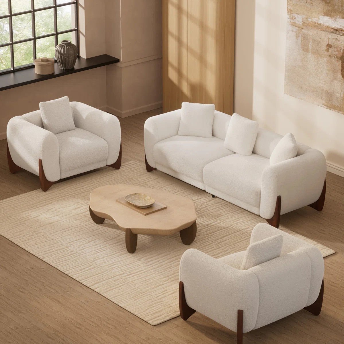 3 Pieces Modern Boucle Living Room Set | Wayfair North America