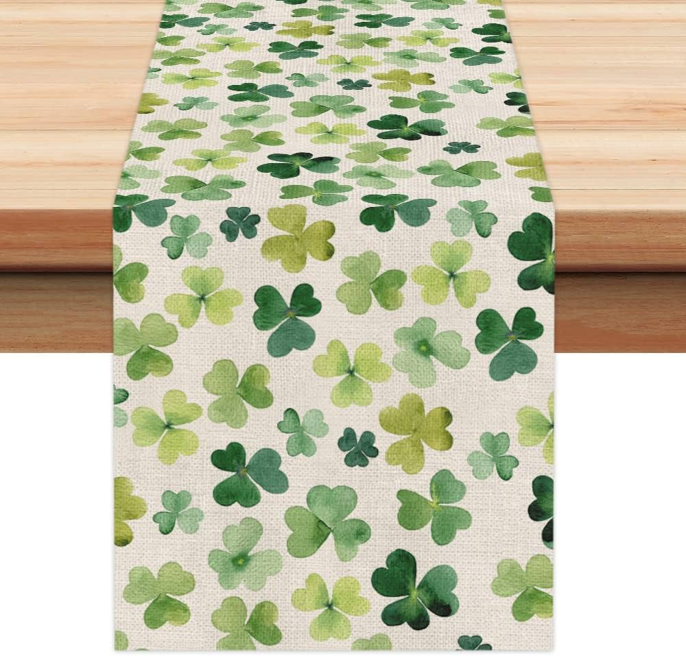 ARKENY St Patricks Day Lucky Green Shamrock Table Runner 72 Inches, Spring Seasonal Holiday Decor... | Amazon (US)