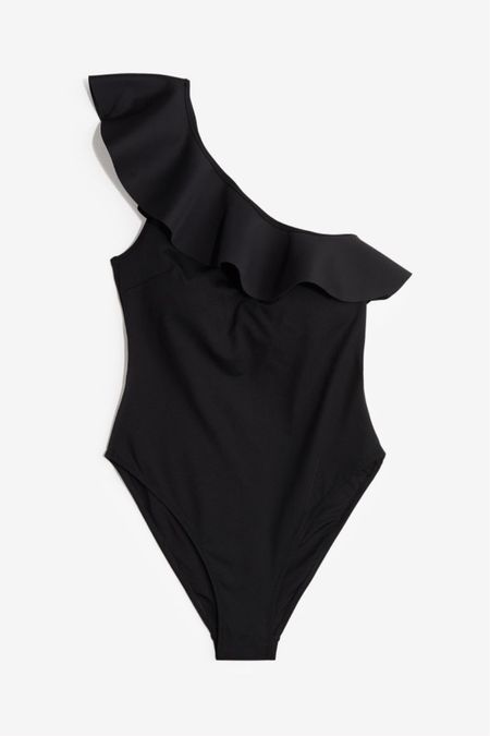 Ruffle one shoulder black one piece swimsuit 

#LTKfindsunder50 #LTKstyletip #LTKswim