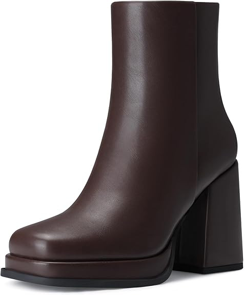 Women Platform Ankle Boots: 3.5 In Chunky High Heel Boot, Fashion Platform Short Leather Booties,... | Amazon (US)