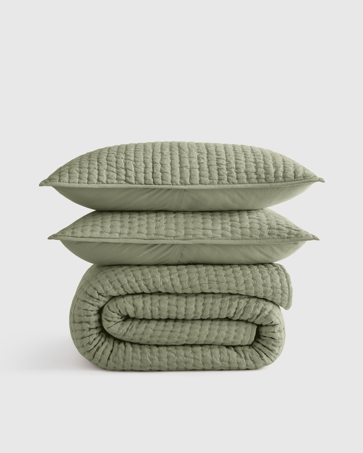 Linen Cotton Stitch Quilt, Olive, from Quince