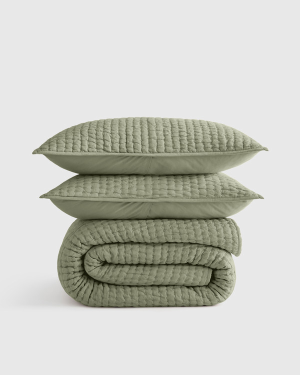 Linen Cotton Stitch Quilt, Olive