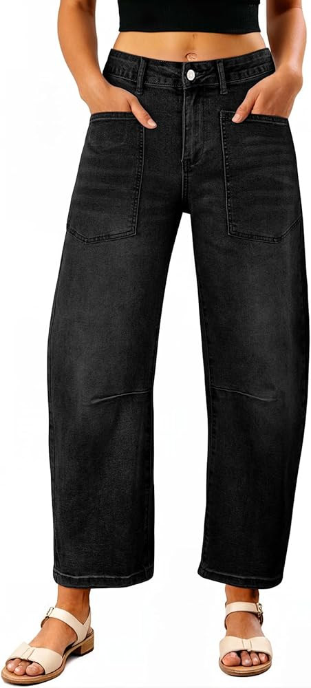 EVALESS Womens Baggy Barrel Jeans High Waisted Wide Leg Boyfriend Denim Ankle Pants | Amazon (US)