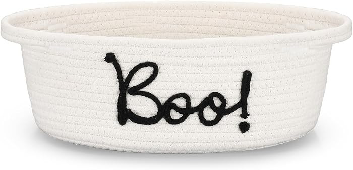 Reallnaive Boo Basket, Halloween Woven Gift Basket,White,12 x 8 Inch | Amazon (US)