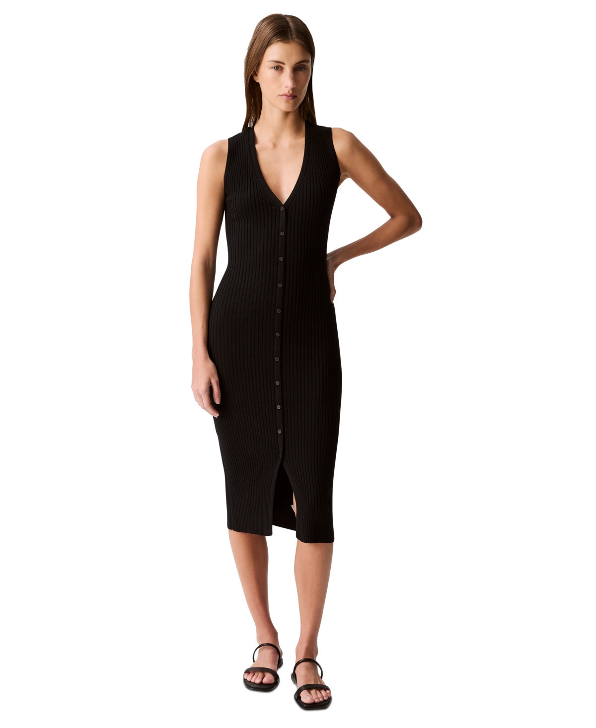 Calvin Klein Jeans Women's Rib-Knit Sleeveless Midi Dress - Black | Macy's