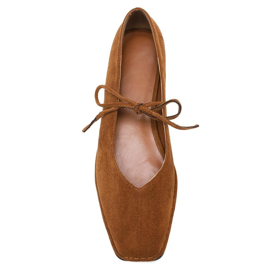 Lace Up Square Toe Ballet Flats for Women Cute Bow Slip On Mary Jane Flats Casual Ballerina Shoes | Amazon (US)