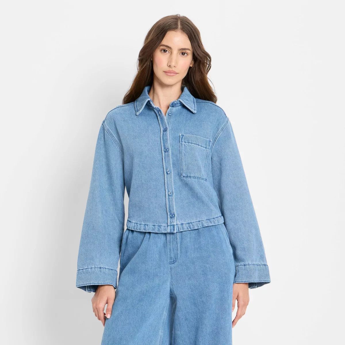 Women's Relaxed Denim Button-Down Shirt - Future Collective Light Blue XL | Target