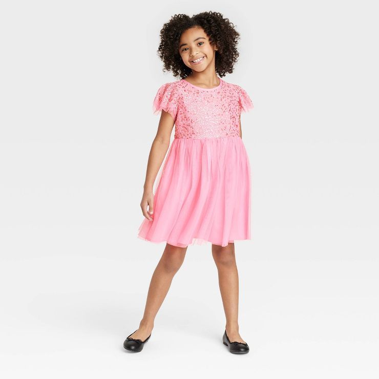 Girls' Short Sleeve Sequin Tulle Dress - Cat & Jack™ Pink | Target