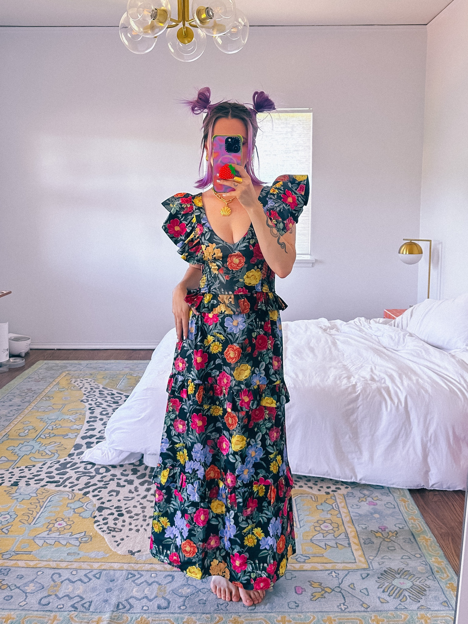 a lovely dress for this transitional time of the seasons 🍂🌸✨

Champagne wears a multi-colored floral evening dress with poof sleeves and a gold shell necklace. 

summer fall garden party maxi dress dark colorful 

#LTKSeasonal #LTKHoliday #LTKSale