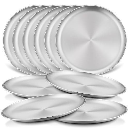 HaWare 10-Piece 18/8 Stainless Steel Kids Plates, 8 Inches Metal Dinner Plates for Toddler Child, Round Serving Trays for Feeding Camping, Non-Toxic Dishes, Shatterproof & Reusable, Dishwasher Safe | Amazon (US)