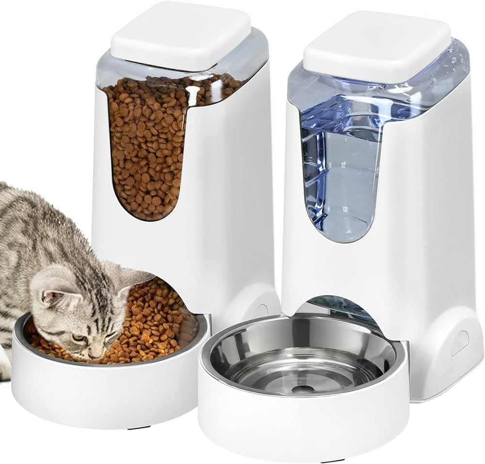 2 Pack Automatic Cat Feeder and Water Dispenser with Stainless Steel Dog Bowl Gravity Self Feedin... | Amazon (US)