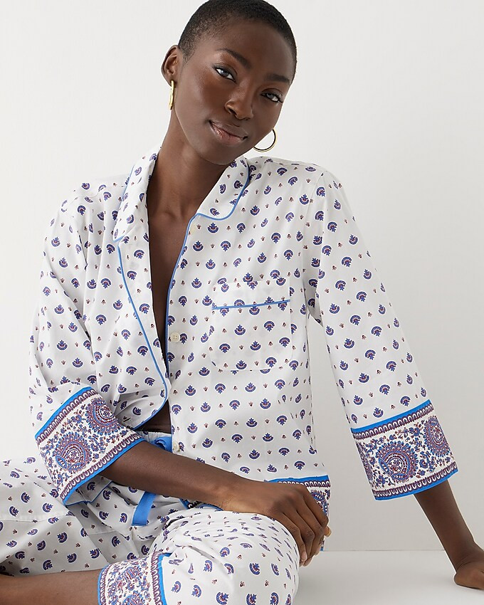 Long-sleeve cropped cotton poplin pajama set in floral bouquet | J. Crew US