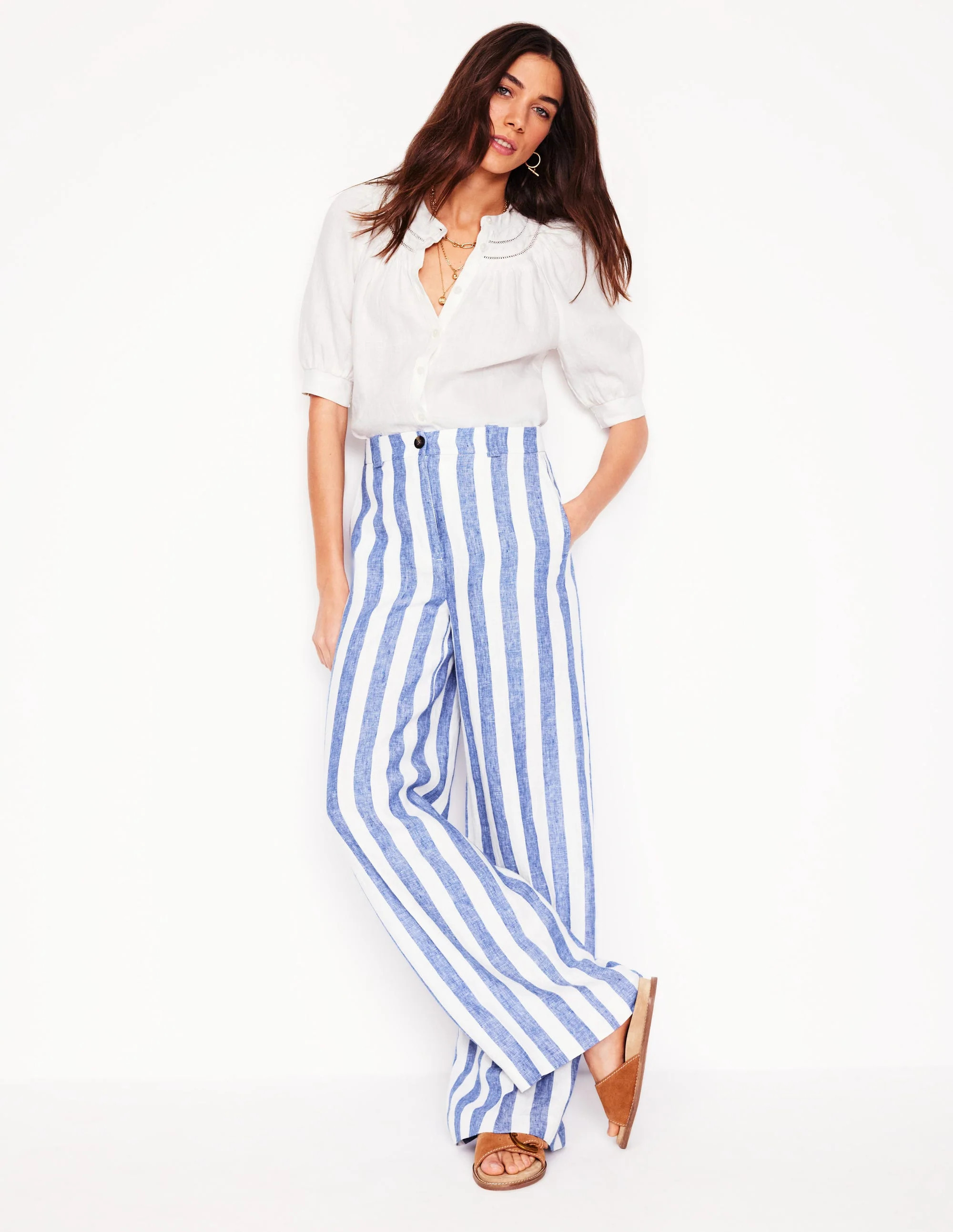 Westbourne Linen Trousers-Bright Blue Stripe | Boden DE