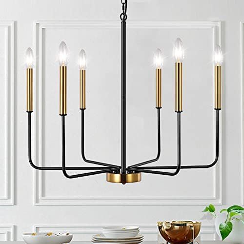 MRHYSWD 6 Light Black and Gold Chandelier Modern Farmhouse Chandeliers for Dining Room Lighting Fixt | Amazon (US)