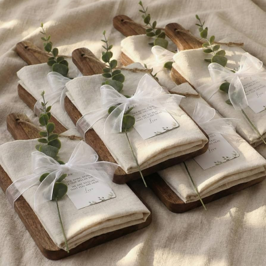 Meanplan 6 Pack Hostess Gift Set, Cutting Board Linen Napkin Eucalyptus | Amazon (US)