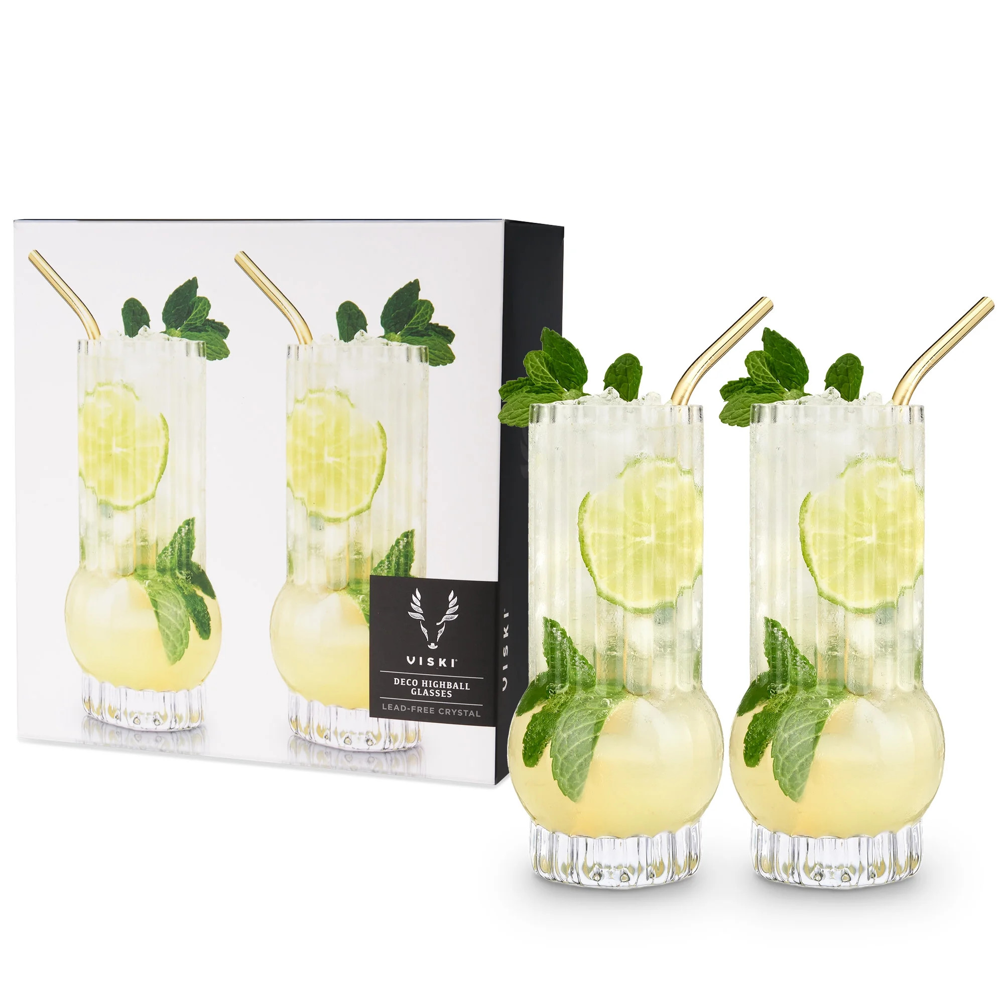 Viski Zenith Deco Crystal Tumbler Set of 2 - Premium Crystal Clear Glass, Stylish Lowball Cocktai... | Walmart (US)