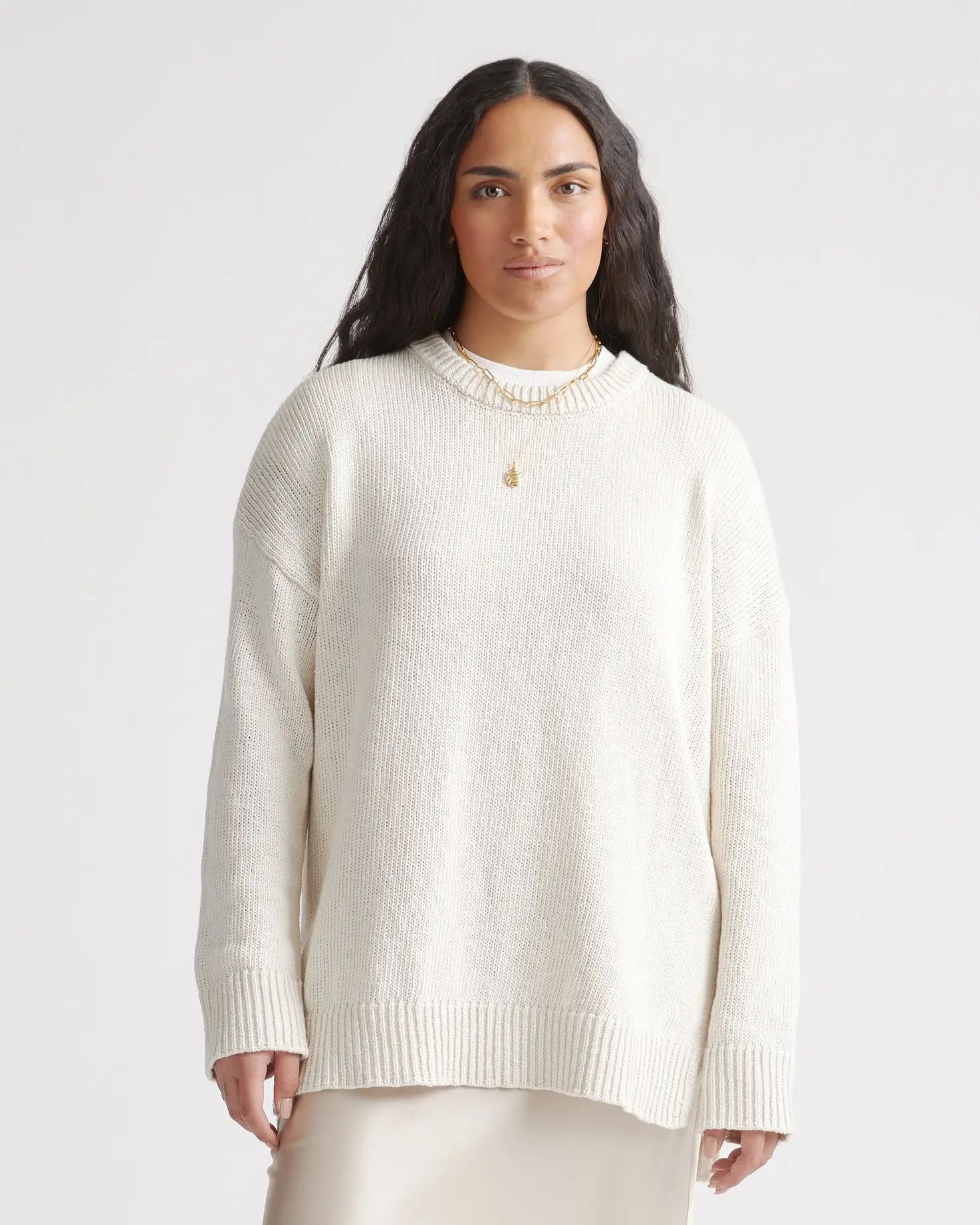 Cotton Linen Oversized Crewneck Sweater | Quince