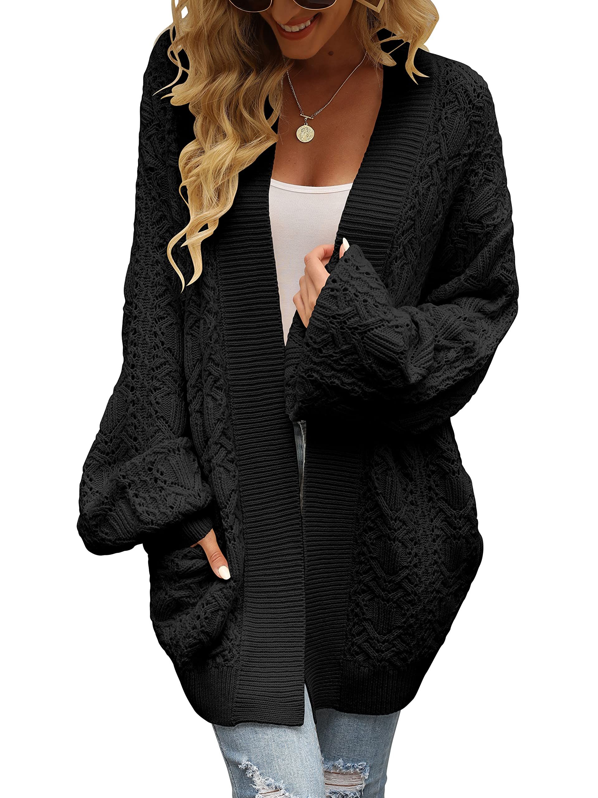 ANRABESS Women's Long Sleeve Cable Knit Open Front Boho Crochet Oversized Casual Cardigan Sweater Ou | Amazon (US)