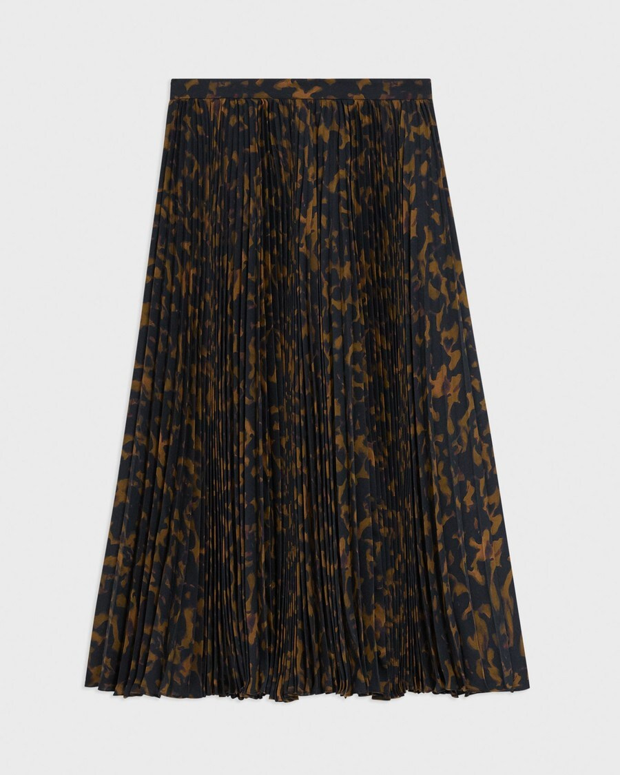 Pleated Midi Skirt in Tortoiseshell Printed Georgette | Theory