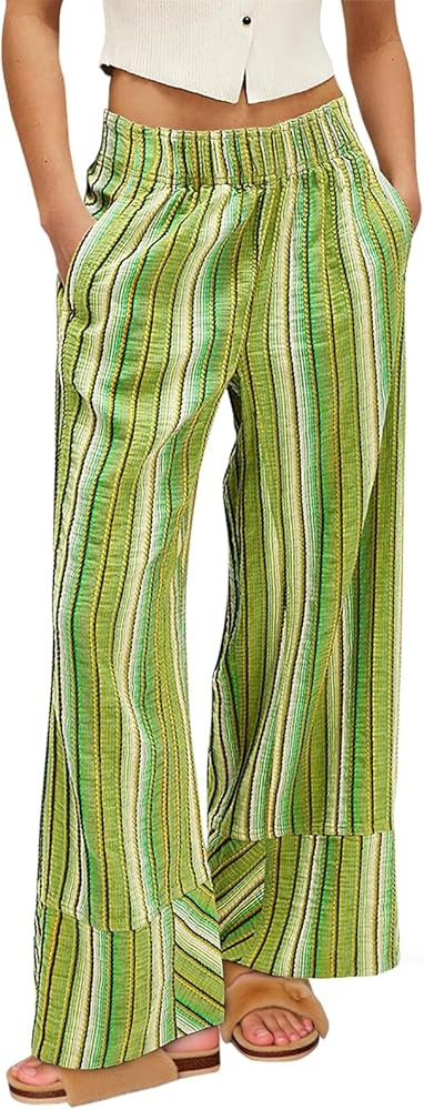 Cicy Bell Womens Wide Leg Lounge Pants Elastic High Waisted Striped Palazzo Pants Flowy Casual Be... | Amazon (US)