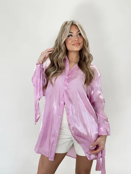 Lilac Shimmer Button Down Top | Lane 201 Boutique