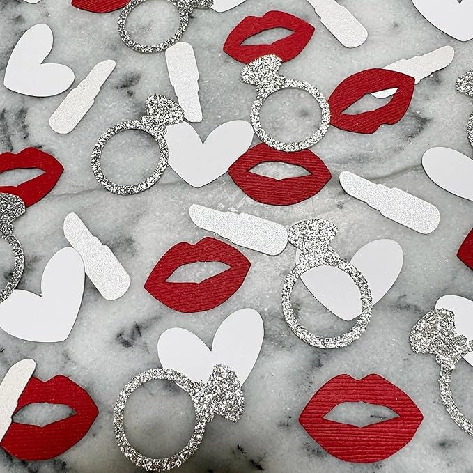 100PCS Kiss the Miss Goodbye Confetti -Diamond Lipstick Heart Lip Confetti for Bridal Shower, Eng... | Amazon (US)